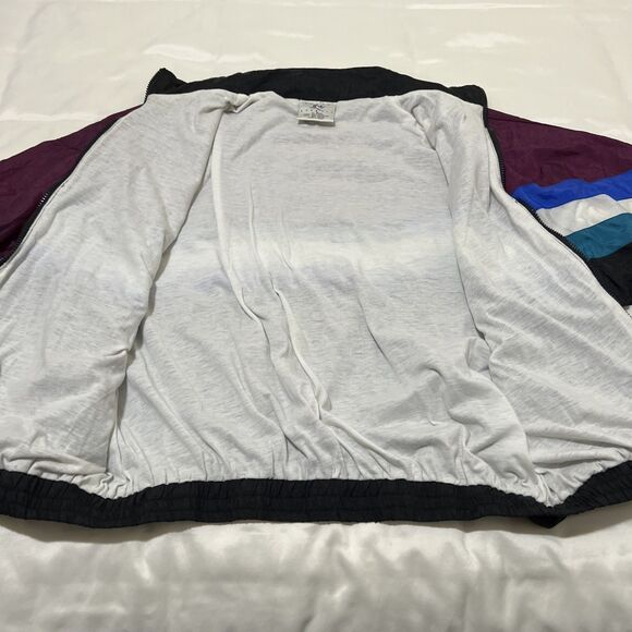 VTG 90S Jacket Mens L Windbreaker Colorblock Striped Full Zip Aviat Sportif - Picture 6 of 13